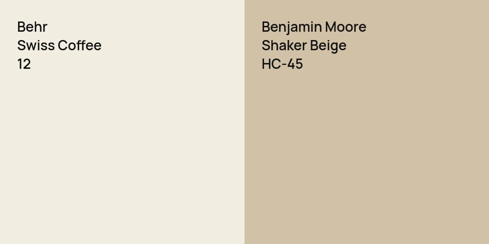 Behr Swiss Coffee vs. Benjamin Moore Shaker Beige