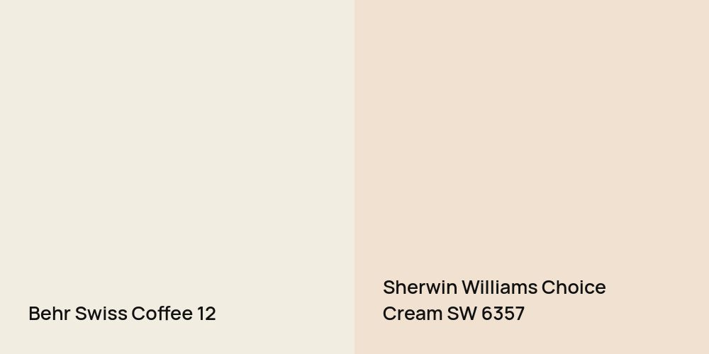 Behr Swiss Coffee vs. Sherwin Williams Choice Cream