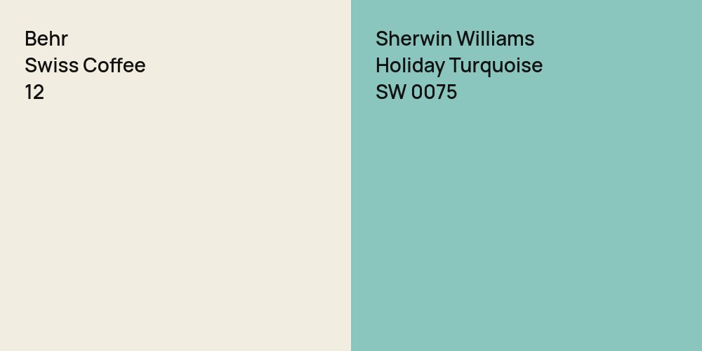 Behr Swiss Coffee vs. Sherwin Williams Holiday Turquoise