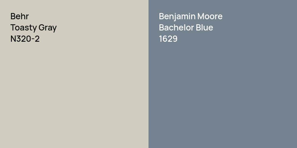 Behr Toasty Gray vs. Benjamin Moore Bachelor Blue