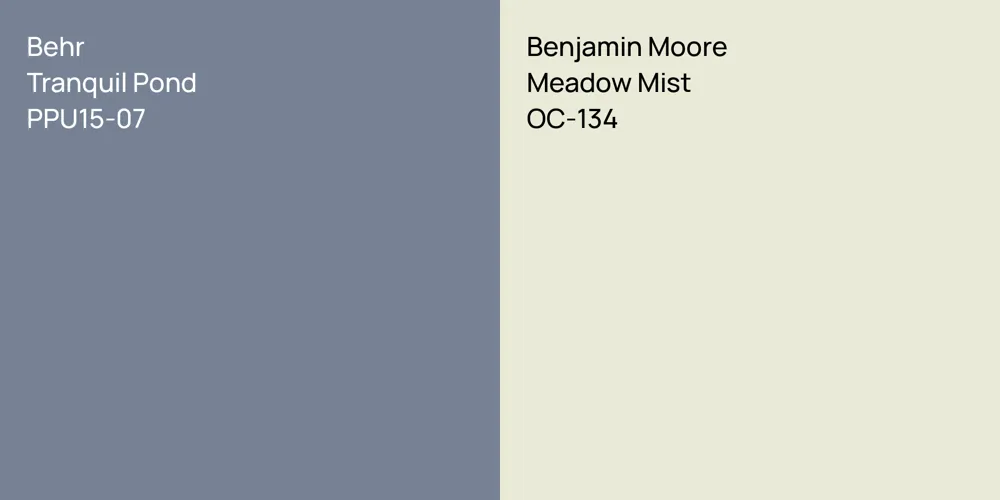 Behr Tranquil Pond vs. Benjamin Moore Meadow Mist comparison