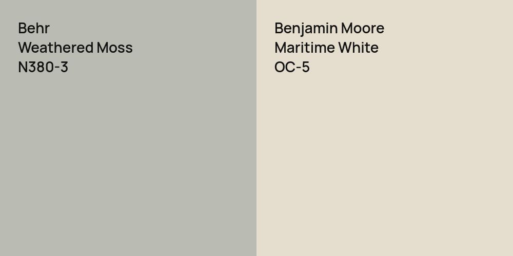 Behr Weathered Moss vs. Benjamin Moore Maritime White