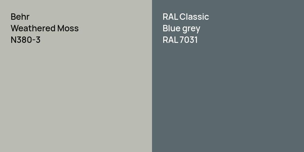 Behr Weathered Moss vs. RAL Classic  Blue grey