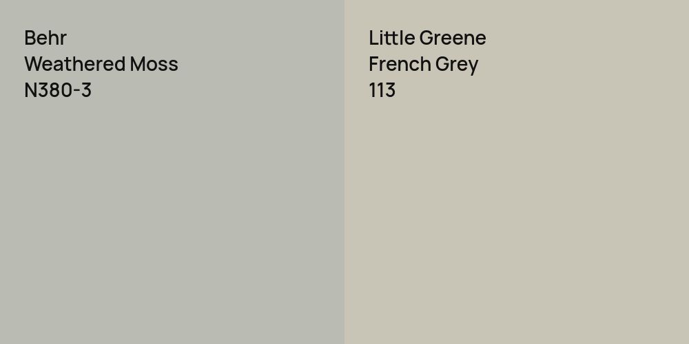 Behr Weathered Moss vs. Little Greene French Grey