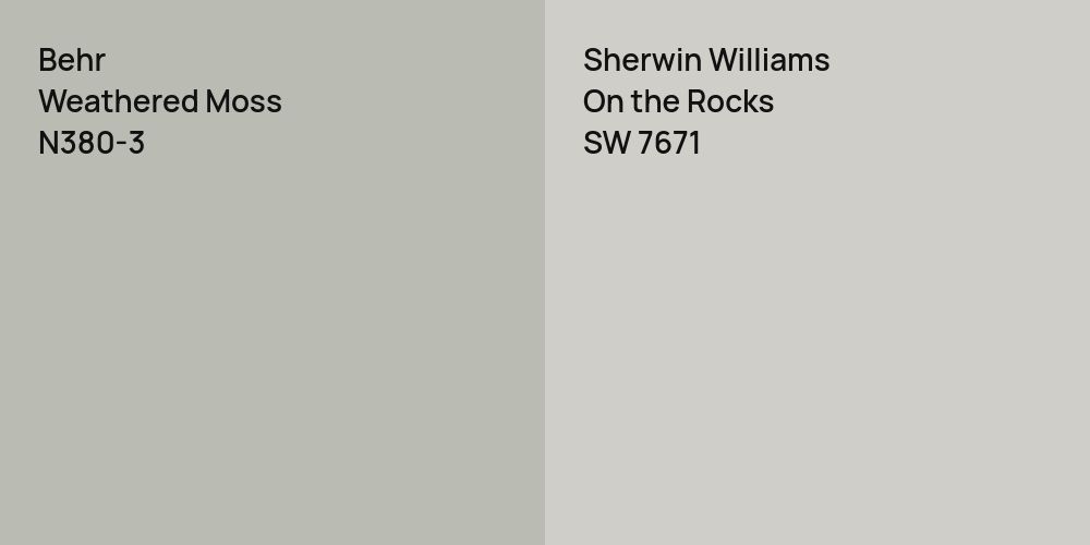 Behr Weathered Moss vs. Sherwin Williams On the Rocks