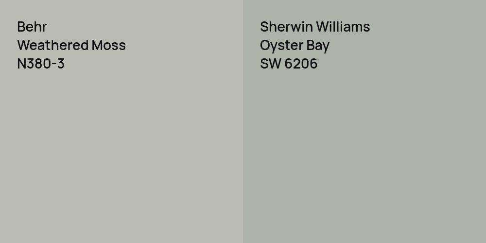 Behr Weathered Moss vs. Sherwin Williams Oyster Bay