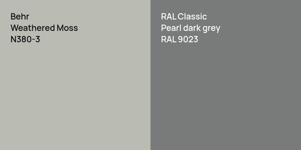 Behr Weathered Moss vs. RAL Classic Pearl dark grey