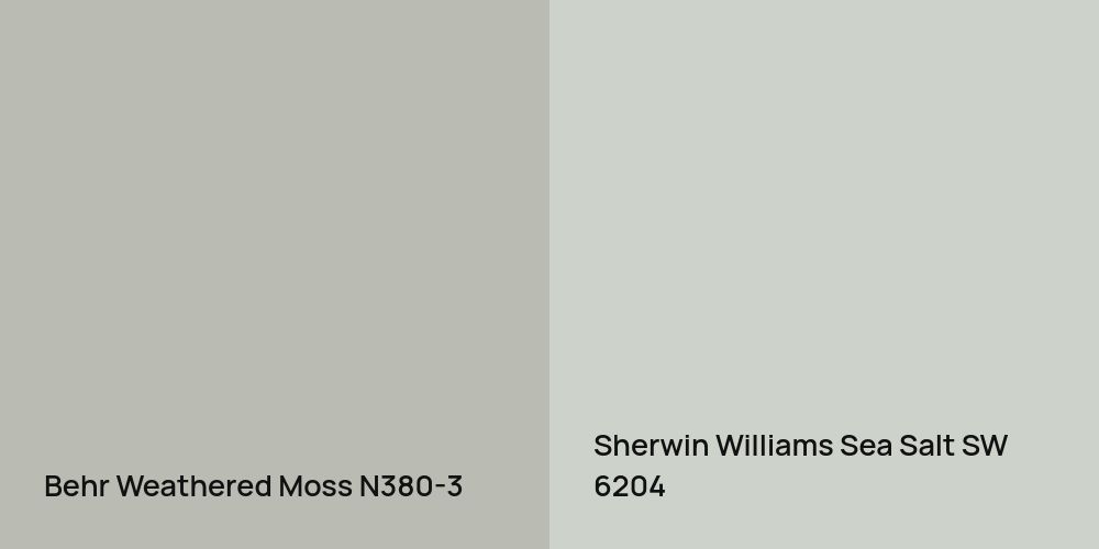 Behr Weathered Moss vs. Sherwin Williams Sea Salt