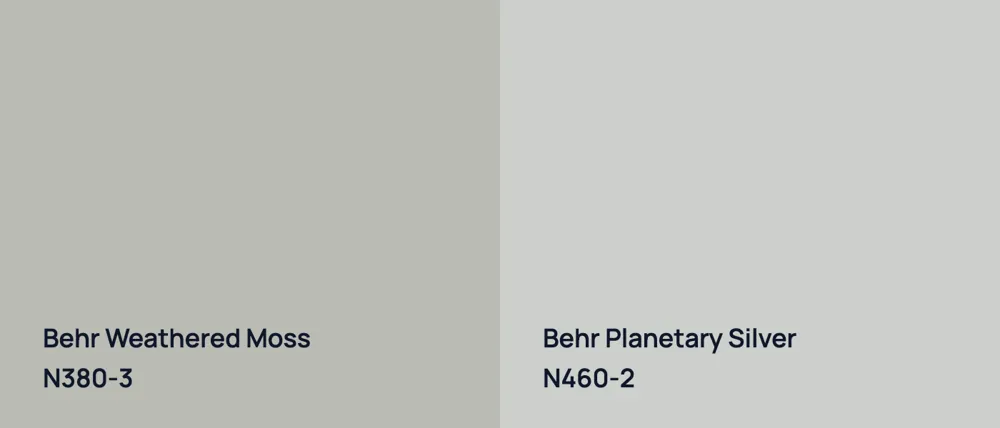 Behr Weathered Moss N380-3 vs Behr Planetary Silver N460-2