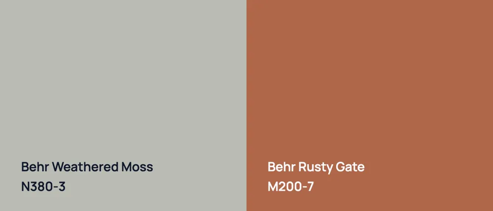 Behr Weathered Moss N380-3 vs Behr Rusty Gate M200-7