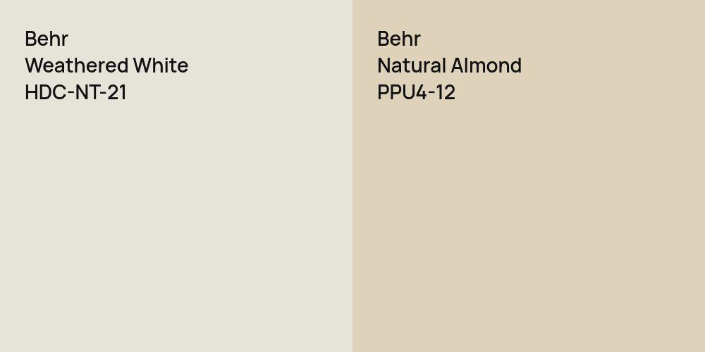 Behr Weathered White vs. Behr Natural Almond