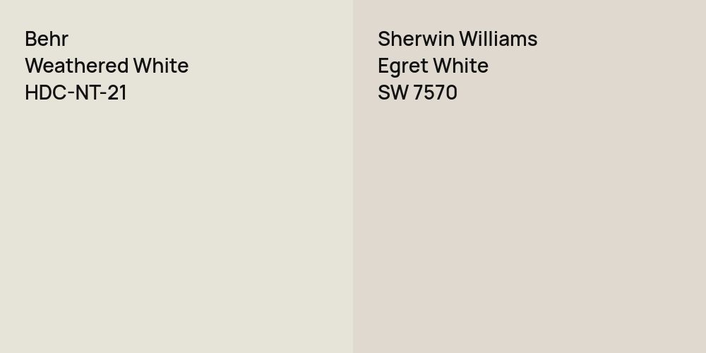 Behr Weathered White vs. Sherwin Williams Egret White