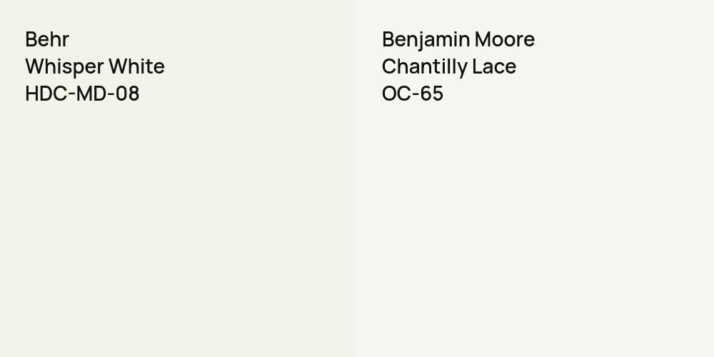 Behr Whisper White vs. Benjamin Moore Chantilly Lace