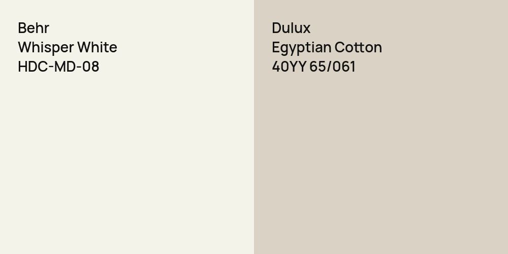 Behr Whisper White vs. Dulux Egyptian Cotton