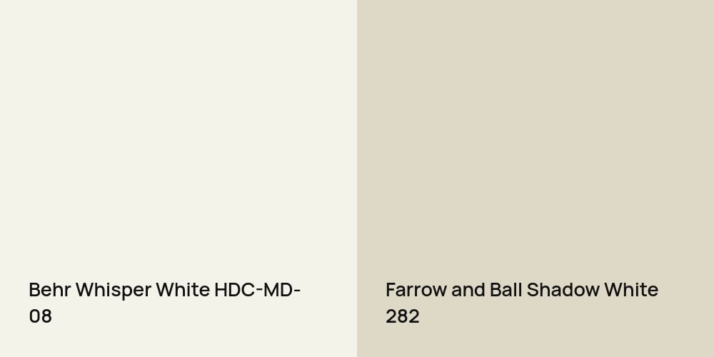 Behr Whisper White vs. Farrow and Ball Shadow White