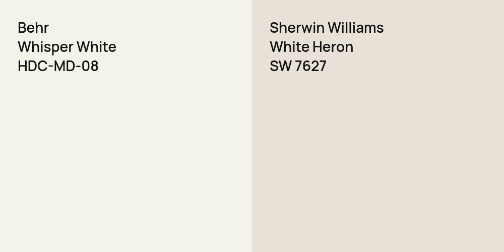 Behr Whisper White vs. Sherwin Williams White Heron