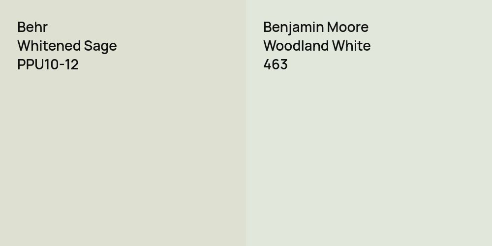 Behr Whitened Sage vs. Benjamin Moore Woodland White