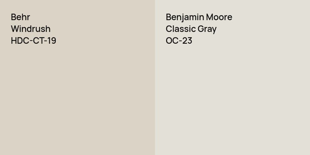 Behr Windrush vs. Benjamin Moore Classic Gray