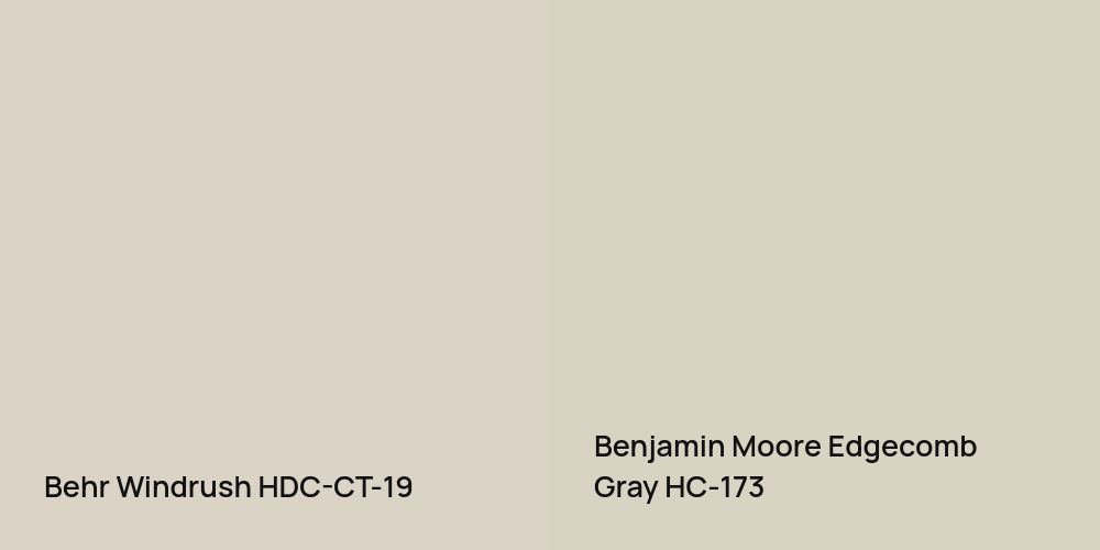 Behr Windrush vs. Benjamin Moore Edgecomb Gray