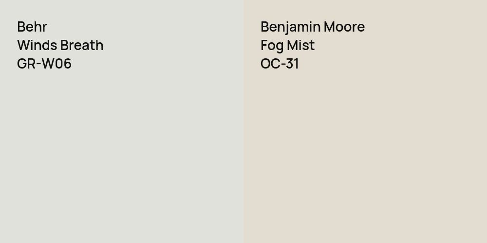 Behr Winds Breath vs. Benjamin Moore Fog Mist