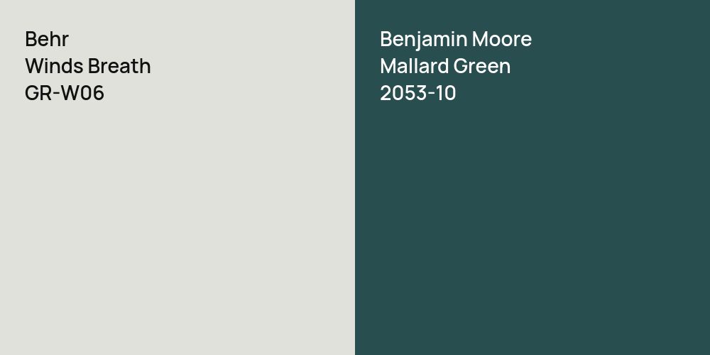 Behr Winds Breath vs. Benjamin Moore Mallard Green