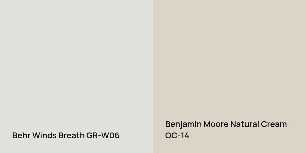 Behr Winds Breath vs. Benjamin Moore Natural Cream