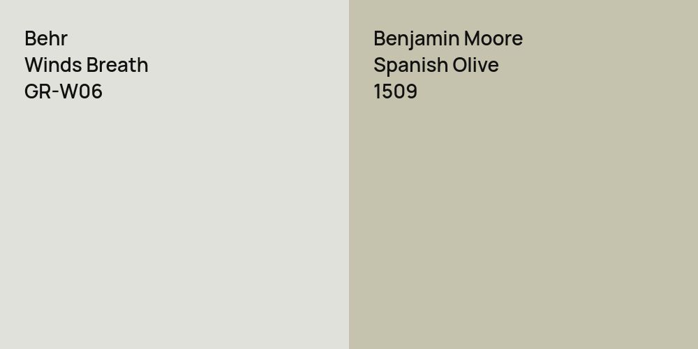 Behr Winds Breath vs. Benjamin Moore Spanish Olive