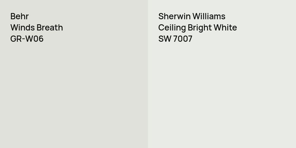 Behr Winds Breath vs. Sherwin Williams Ceiling Bright White