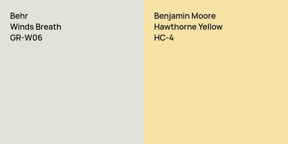 Behr Winds Breath vs. Benjamin Moore Hawthorne Yellow