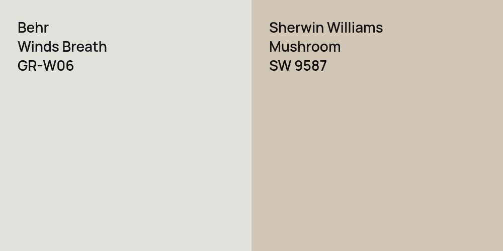 Behr Winds Breath vs. Sherwin Williams Mushroom