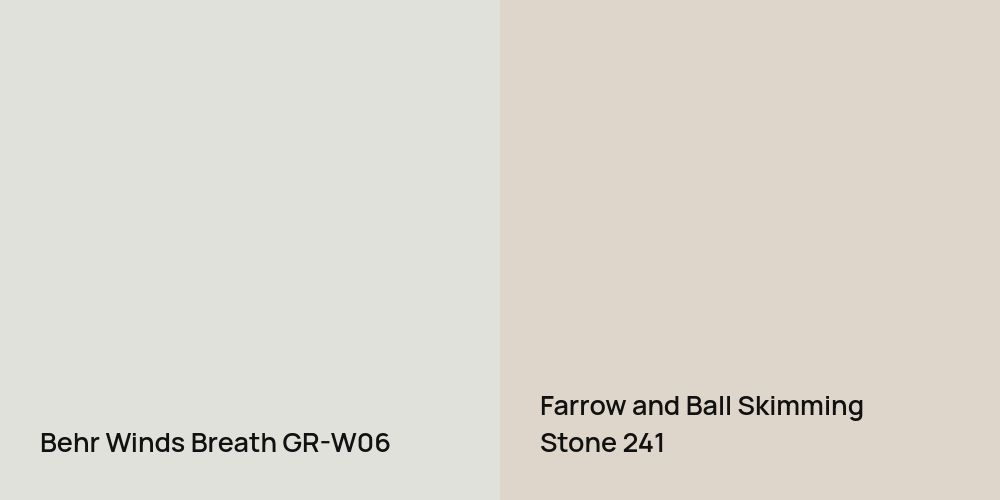 Behr Winds Breath vs. Farrow and Ball Skimming Stone