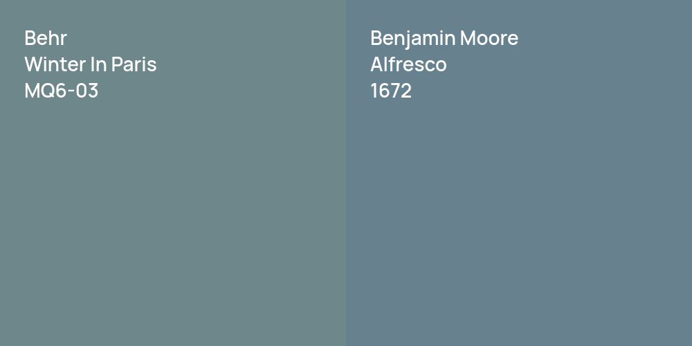 Behr Winter In Paris vs. Benjamin Moore Alfresco