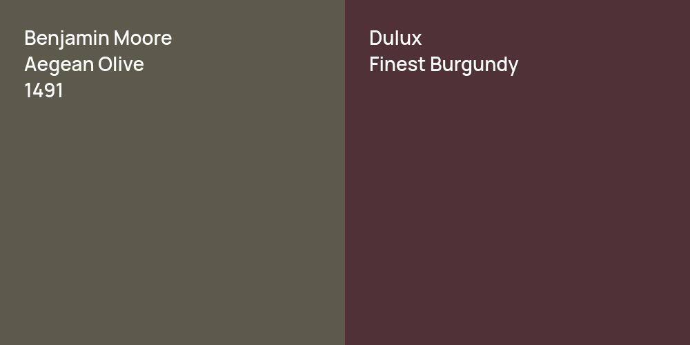 Benjamin Moore Aegean Olive vs. Dulux Finest Burgundy