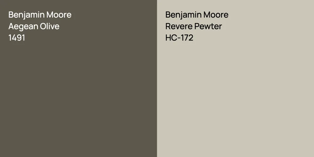 Benjamin Moore Aegean Olive vs. Benjamin Moore Revere Pewter