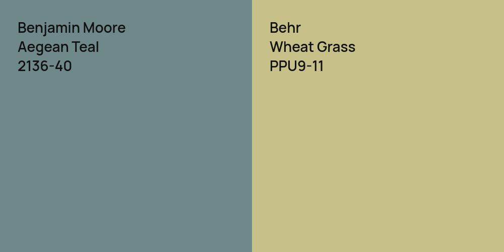 Benjamin Moore Aegean Teal vs. Behr Wheat Grass