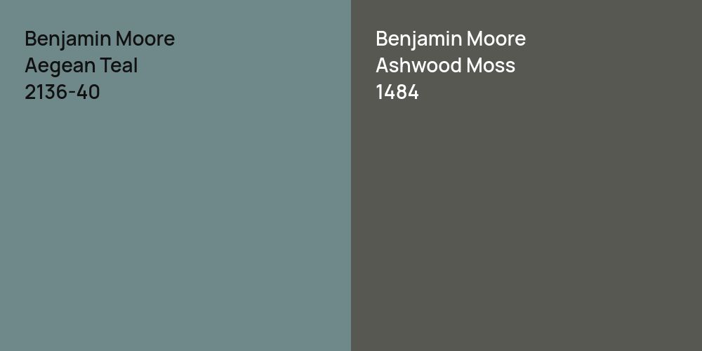 Benjamin Moore Aegean Teal vs. Benjamin Moore Ashwood Moss