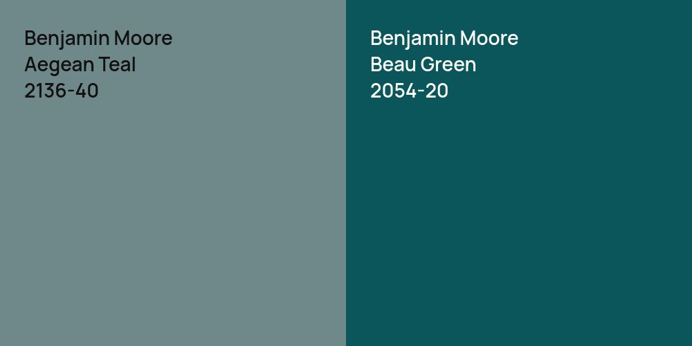 Benjamin Moore Aegean Teal vs. Benjamin Moore Beau Green