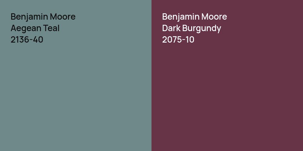 Benjamin Moore Aegean Teal vs. Benjamin Moore Dark Burgundy