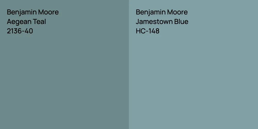 Benjamin Moore Aegean Teal vs. Benjamin Moore Jamestown Blue