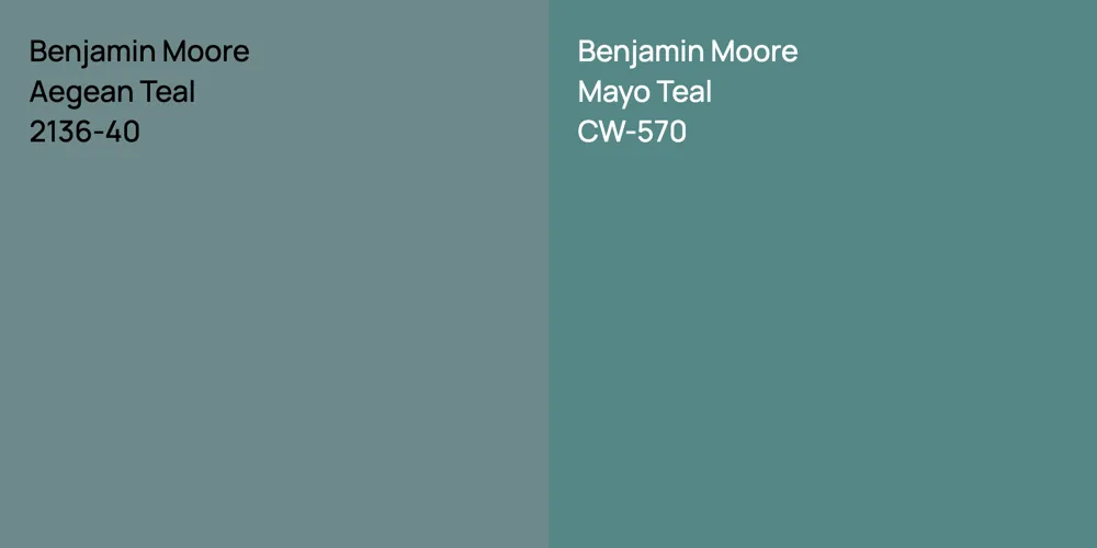 Benjamin Moore Aegean Teal vs. Benjamin Moore Mayo Teal