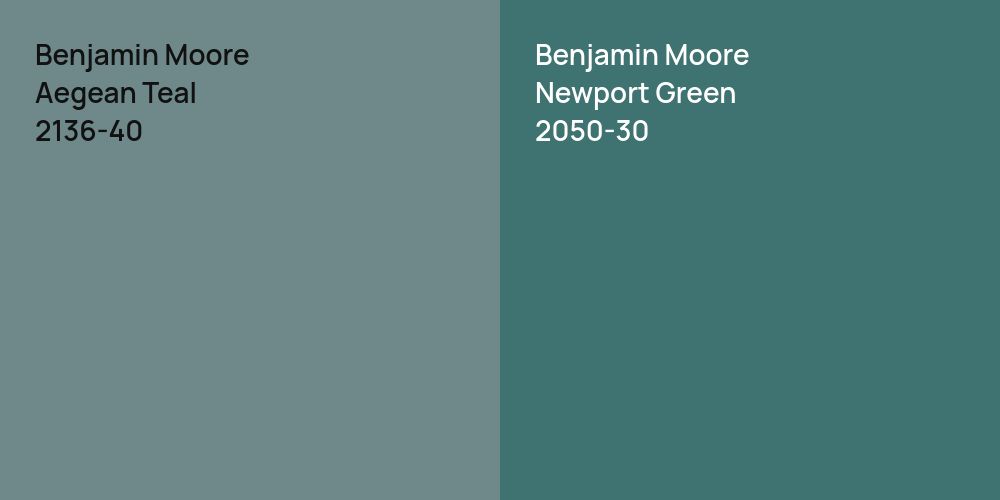 Benjamin Moore Aegean Teal vs. Benjamin Moore Newport Green