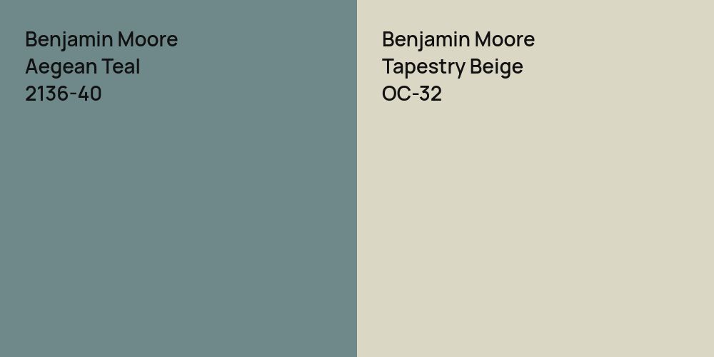 Benjamin Moore Aegean Teal vs. Benjamin Moore Tapestry Beige