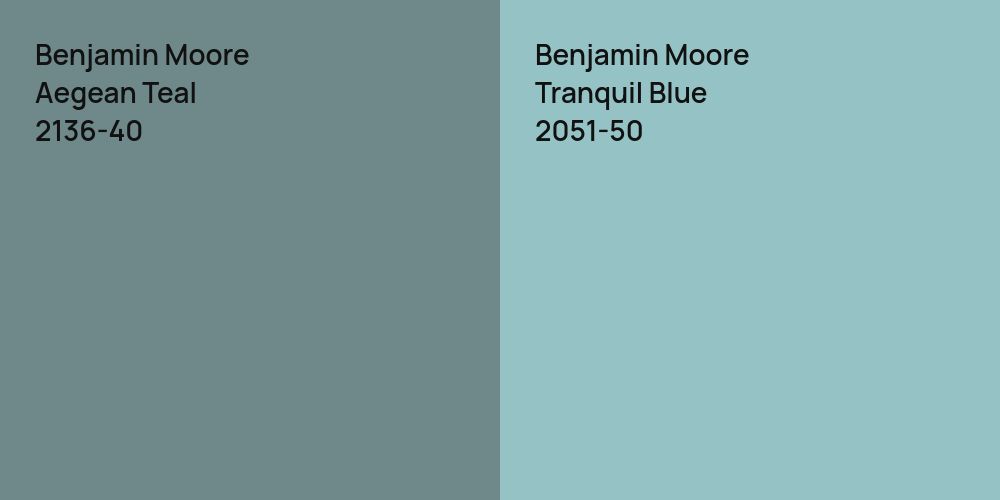 Benjamin Moore Aegean Teal vs. Benjamin Moore Tranquil Blue