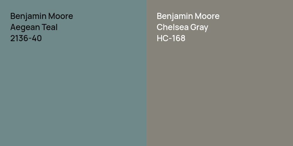 Benjamin Moore Aegean Teal vs. Benjamin Moore Chelsea Gray