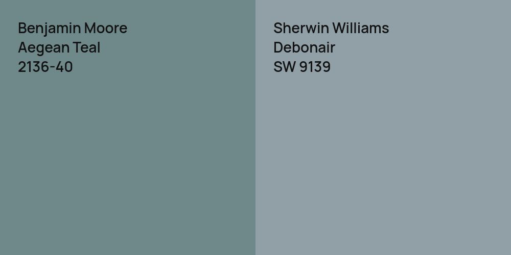 Benjamin Moore Aegean Teal vs. Sherwin Williams Debonair