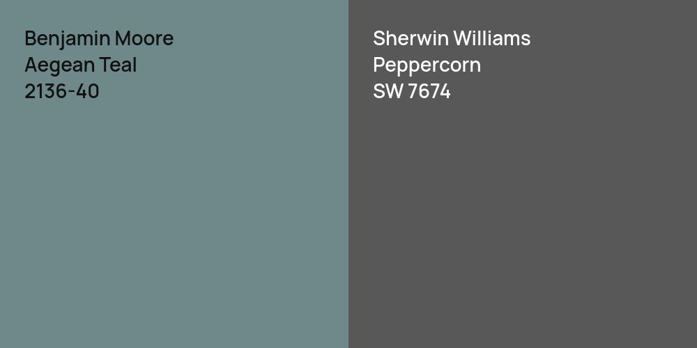 Benjamin Moore Aegean Teal vs. Sherwin Williams Peppercorn