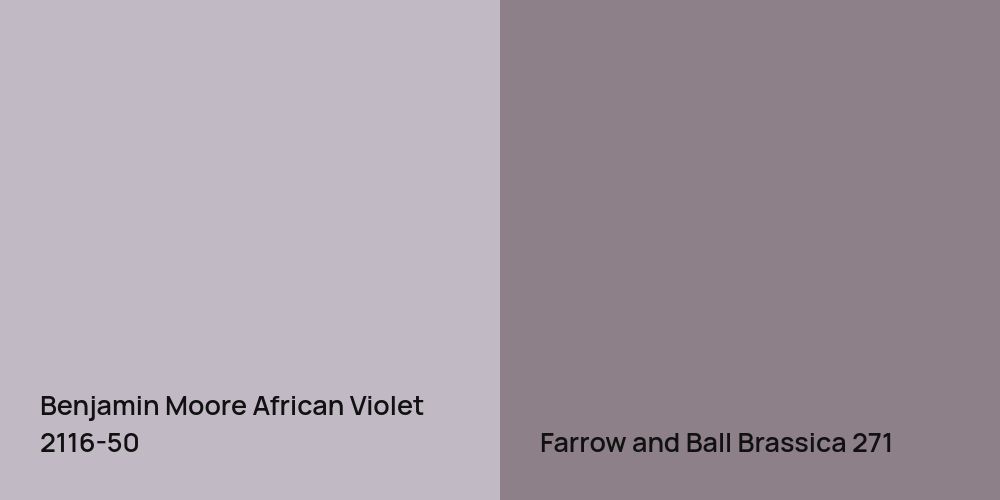 Benjamin Moore African Violet vs. Farrow and Ball Brassica