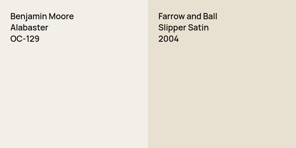 Benjamin Moore Alabaster vs. Farrow and Ball Slipper Satin