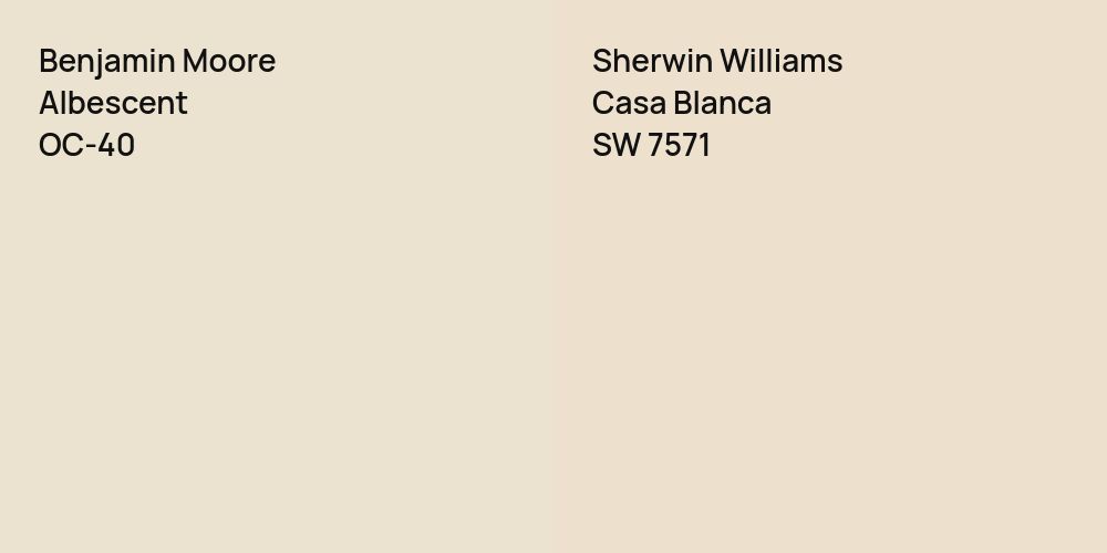 Benjamin Moore Albescent vs. Sherwin Williams Casa Blanca