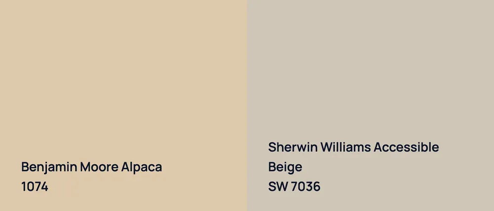 Benjamin Moore Alpaca 1074 vs Sherwin Williams Accessible Beige SW 7036